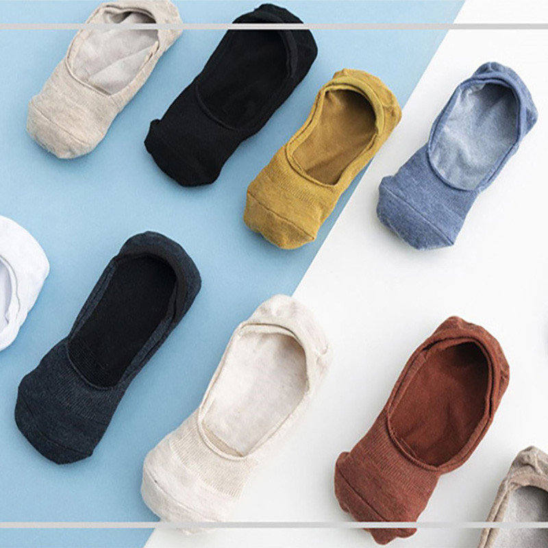 10 tükki = 5 paari Naised Puuvill Nähtamatu Ei näita libisemiskindlad sokid Suvised ühevärvilised lühikesed sokid Moodsad pahkluu õhukesed sussisokid