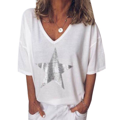Naiste T-särk Suvine Mood vabaaja Suures suuruses Naiste T-särk Naiste Top Casual T-särk V kaelusega Naiste Topid halli värvi