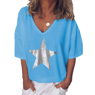 Naiste T-särk Suvine Mood vabaaja Suures suuruses Naiste T-särk Naiste Top Casual T-särk V kaelusega Naiste Topid halli värvi