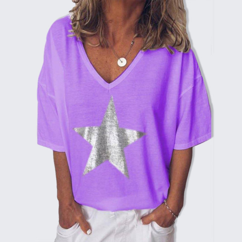 Naiste T-särk Suvine Mood vabaaja Suures suuruses Naiste T-särk Naiste Top Casual T-särk V kaelusega Naiste Topid halli värvi