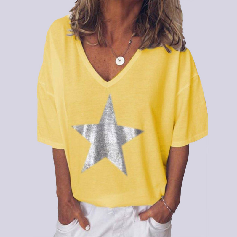 Naiste T-särk Suvine Mood vabaaja Suures suuruses Naiste T-särk Naiste Top Casual T-särk V kaelusega Naiste Topid halli värvi