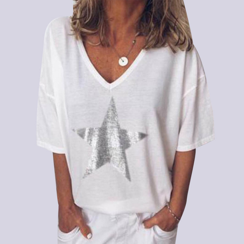 Naiste T-särk Suvine Mood vabaaja Suures suuruses Naiste T-särk Naiste Top Casual T-särk V kaelusega Naiste Topid halli värvi