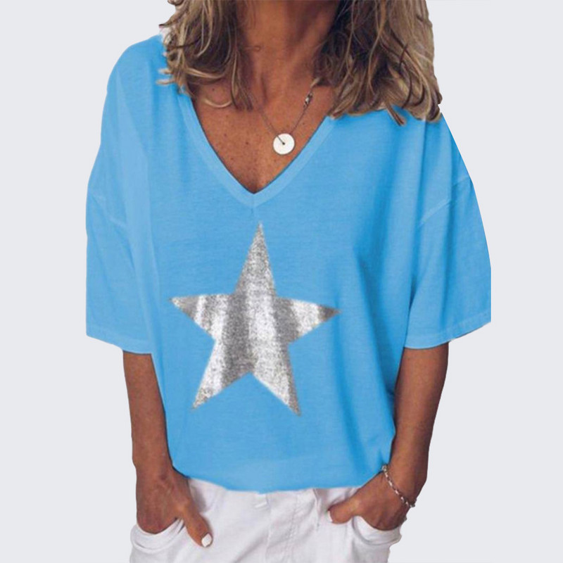 Naiste T-särk Suvine Mood vabaaja Suures suuruses Naiste T-särk Naiste Top Casual T-särk V kaelusega Naiste Topid halli värvi