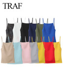 TRAF 2024 tavaszi női szexi hát nélküli divat, ujjatlan, egyszínű ferde nyak, Y2K sokoldalú karcsú kauzális függesztő kausal camis