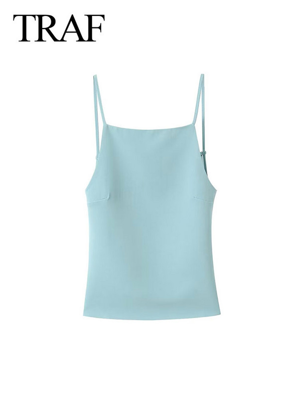 TRAF 2024 tavaszi női szexi hát nélküli divat, ujjatlan, egyszínű ferde nyak, Y2K sokoldalú karcsú kauzális függesztő kausal camis