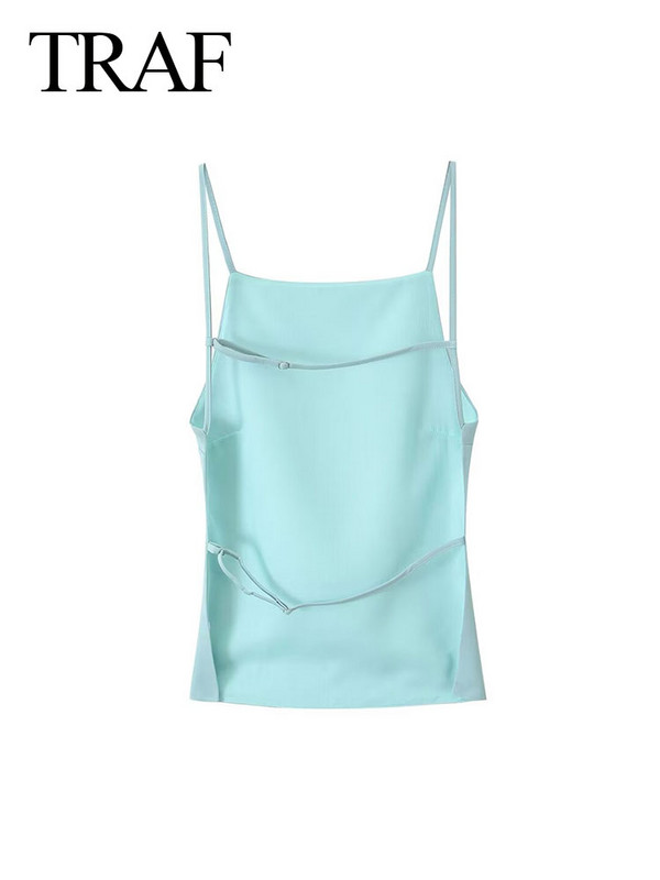 TRAF 2024 tavaszi női szexi hát nélküli divat, ujjatlan, egyszínű ferde nyak, Y2K sokoldalú karcsú kauzális függesztő kausal camis
