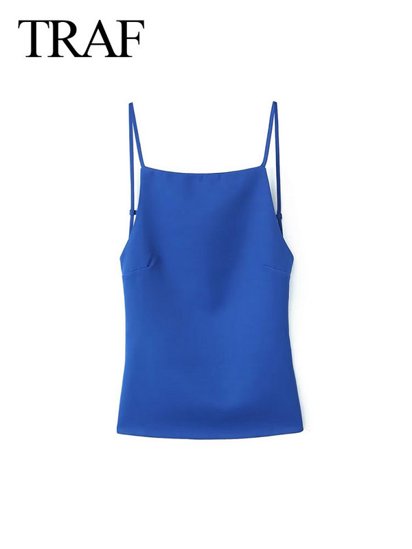 TRAF 2024 tavaszi női szexi hát nélküli divat, ujjatlan, egyszínű ferde nyak, Y2K sokoldalú karcsú kauzális függesztő kausal camis