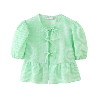 Willshela Tricou cu dantelă cu fundă imprimată leopard de modă pentru femei, vintage cu gâtul O, mâneci bufante scurte, bluză pentru femei șic