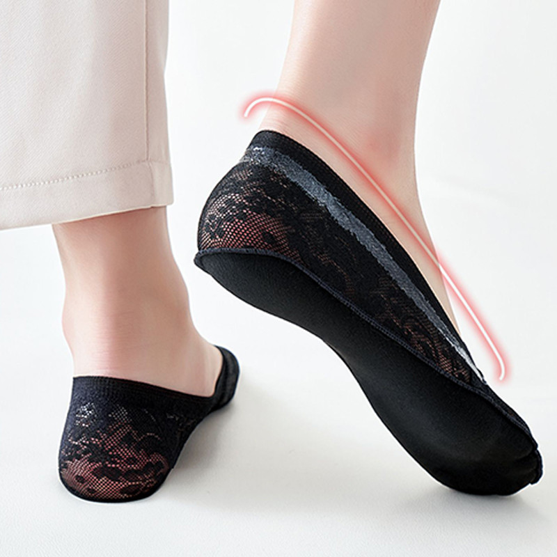 Nyári szexi csipkezokni női jégselyem virág mélyen kivágott zokni láthatatlan csúszásgátló csipke bokazokni légáteresztő csónak Sox női