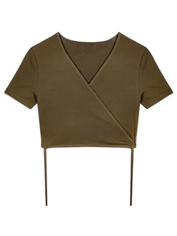 2024. aasta suvised vabaaja T-särgid Naiste T-särgid Tugev V-kaelusega Seksikas kärbitud ristside Harajuku Basic Korea tänava T-särgid mujer