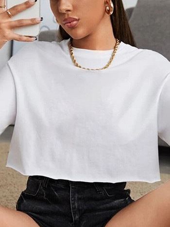 Harajuku Shirt Funny Y2K Women Crop Tops Ежедневна черна тениска Femme Navel T-shirt с кръгло деколте Къса свободна тениска Summer Streetwear