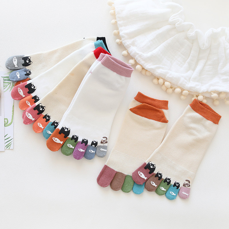 Armsad pahkluu ja 5 sõrmega sokid, paat naine puuvillane karu, jaotav valge mood, vabaaja harajuku tüdruk, varba sokid, 4 hooaega