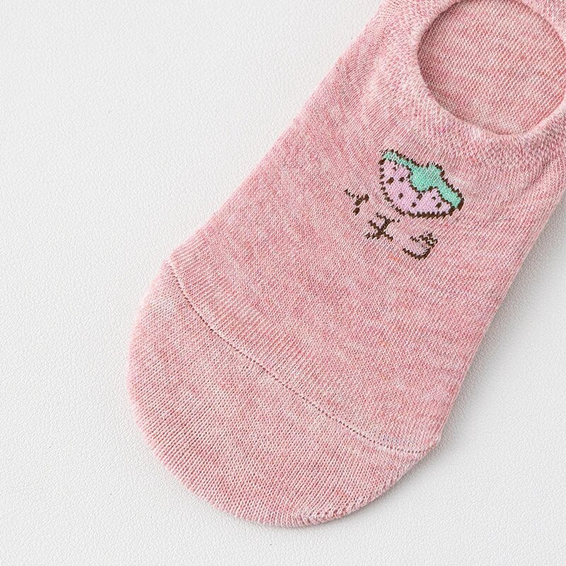 5 perechi de șosete pentru bărci pentru femei cu model de fructe, șosete invizibile din silicon cu tăietură joasă, anti-alunecare, respirabile de vară și fără glezne.