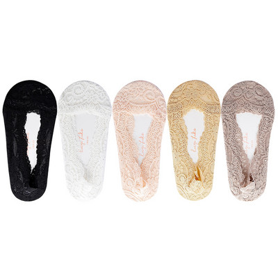 5 perechi/lot șosete damă glezne scurte neprezentare picior invizibil vară set subțire din bumbac alb decoltat bărci dantela silicon anti-alunecare