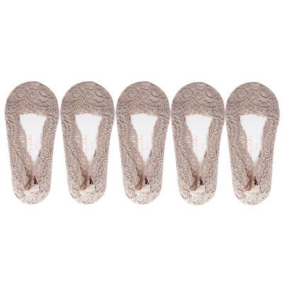 5 perechi/lot șosete damă glezne scurte neprezentare picior invizibil vară set subțire din bumbac alb decoltat bărci dantela silicon anti-alunecare