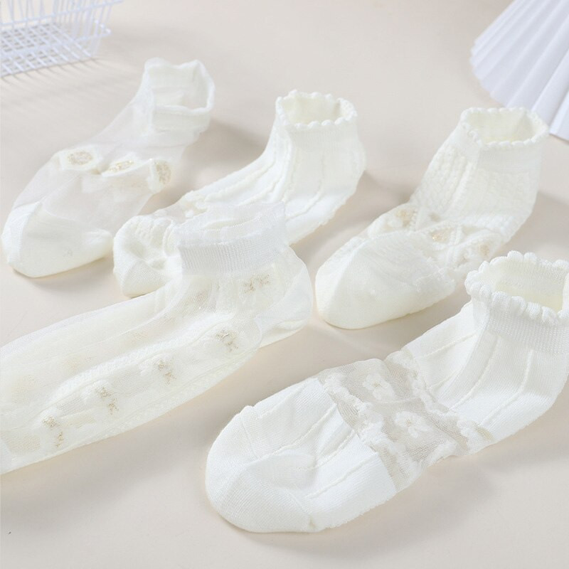 5 perechi de vară pentru femei, alb de sticlă, mătase, respirabil, sexy, șosete transparente, șosete scurte cu bule subțiri