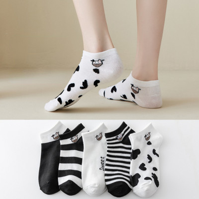 5 perechi/lot șosete cu flori pentru glezne pentru femei Crew No Show, scurte, subțiri, respirabile, alb, primăvară, toamnă, drăguți, șosete cu barcă din desene animate