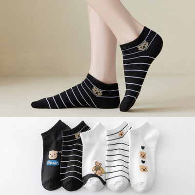 5 perechi/lot șosete cu flori pentru glezne pentru femei Crew No Show, scurte, subțiri, respirabile, alb, primăvară, toamnă, drăguți, șosete cu barcă din desene animate