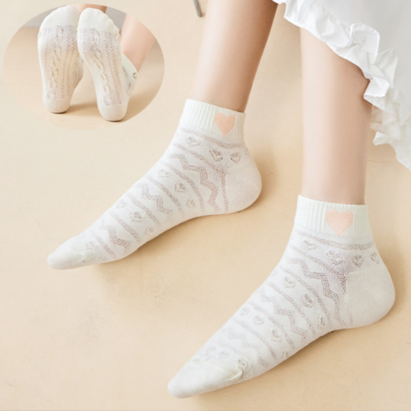 5 perechi/lot șosete cu flori pentru glezne pentru femei Crew No Show, scurte, subțiri, respirabile, alb, primăvară, toamnă, drăguți, șosete cu barcă din desene animate