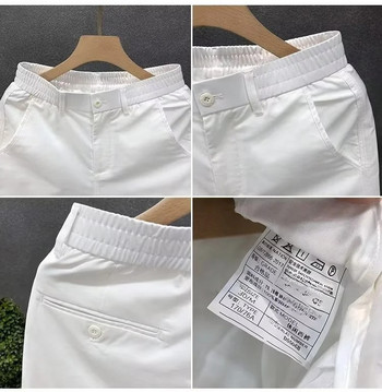 Летни ежедневни къси панталони Мъжки бели модерни прави широки панталони Модни външни облекла Slim Fit Дизайн Корейски стил
