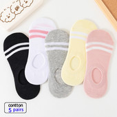 5 perechi de șosete invizibile pentru femei, șosete de vară anti-alunecare din bumbac pur, șosete de barca subțiri, lejer, respirabile