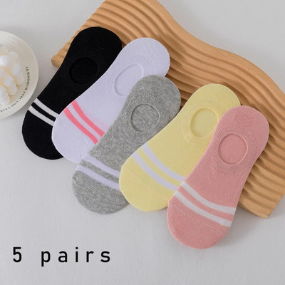 5 perechi de șosete invizibile pentru femei, șosete de vară anti-alunecare din bumbac pur, șosete de barca subțiri, lejer, respirabile