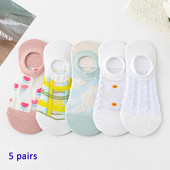 5 perechi de șosete pentru bărci din fibră de sticlă pentru femei, șosete invizibile din silicon cu tăiere joasă, anti-alunecare, respirabile de vară și fără glezne.