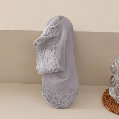 1 Ζευγάρι Φύλλα Εκτύπωση Σέξι Δαντελένιες Κάλτσες Αόρατες Γυναικείες Δαντέλες Κάλτσες Βάρκας Αντιολισθητικές Κοντές εξαιρετικά λεπτές ελαστικές κάλτσες