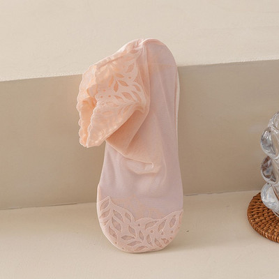 1 Ζευγάρι Φύλλα Εκτύπωση Σέξι Δαντελένιες Κάλτσες Αόρατες Γυναικείες Δαντέλες Κάλτσες Βάρκας Αντιολισθητικές Κοντές εξαιρετικά λεπτές ελαστικές κάλτσες