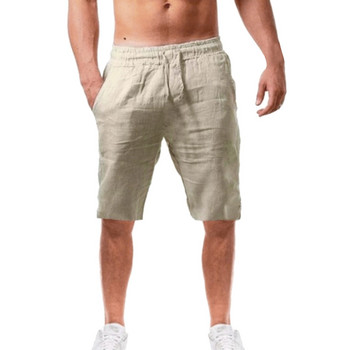 2024 Нови мъжки памучни ленени къси панталони Мъжки летни дишащи едноцветни ленени къси панталони Фитнес Streetwear S-3xl