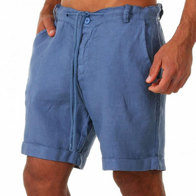 Модни мъжки ленени къси панталони Мъжки летни памучни плажни къси мъжки нови свободни плътни карго шорти за свободното време