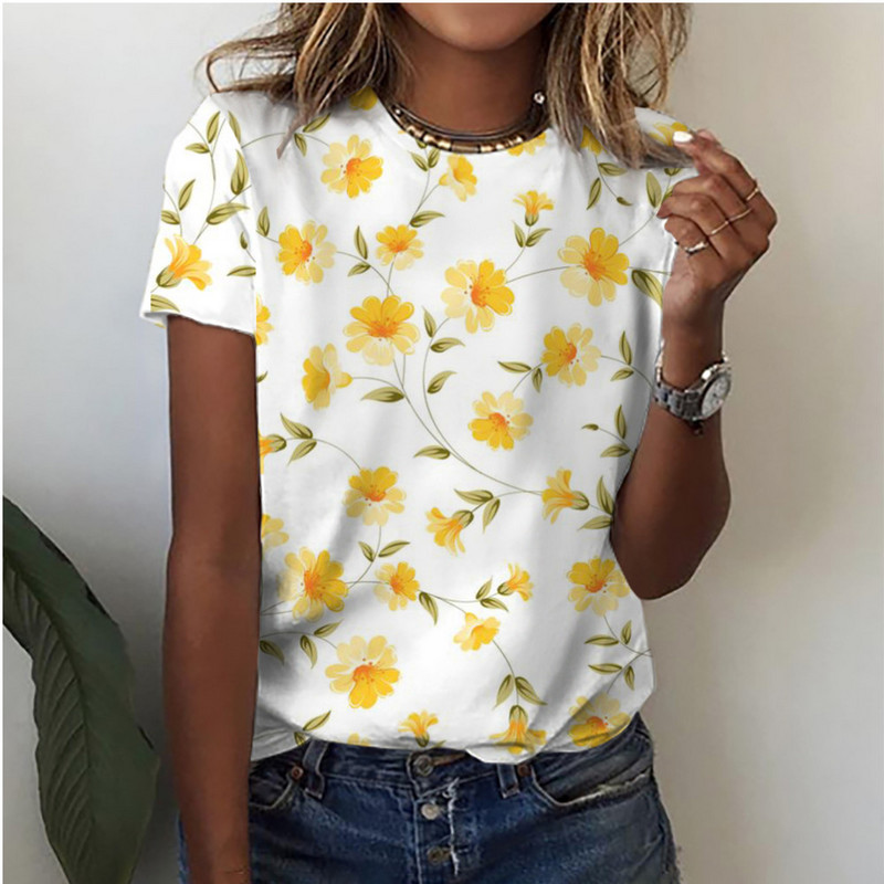 2024 Nou stil de plante, inspirat de natură, flori și frunze, timp liber, tricou pentru femei unic, proaspăt și vibrant