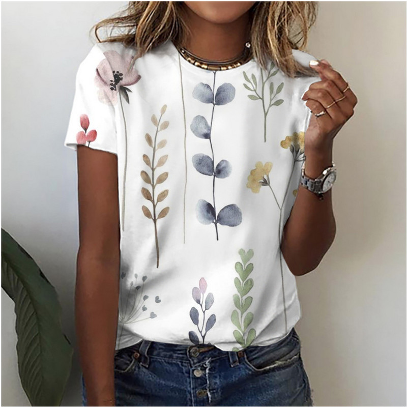 2024 Nou stil de plante, inspirat de natură, flori și frunze, timp liber, tricou pentru femei unic, proaspăt și vibrant