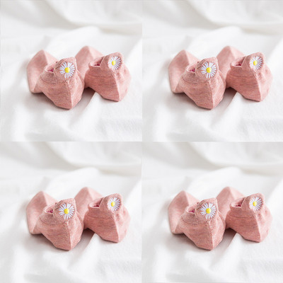 Lot od 4 para Ženske čarape Djevojčice Vez Japanski Soild Kawaii Proljeće Ljeto Tratinčice Papuče Pamuk Nevidljivi slatki set Cvjetni