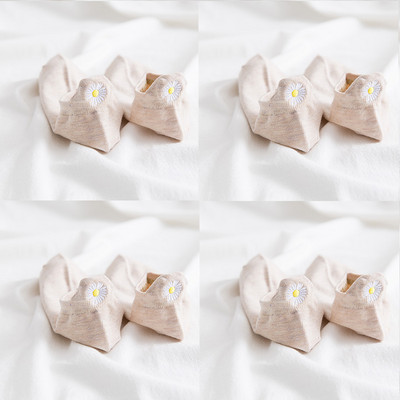 Lot od 4 para Ženske čarape Djevojčice Vez Japanski Soild Kawaii Proljeće Ljeto Tratinčice Papuče Pamuk Nevidljivi slatki set Cvjetni