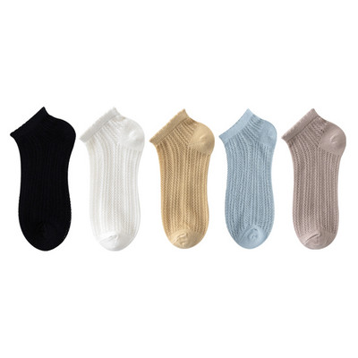 5 pár női pamut rövid zokni nyári vékony hálós, mélyen kivágott puha, lélegző egyszínű, nem látható Kiváló minőségű női bokazokni