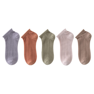 5 pár női pamut rövid zokni nyári vékony hálós, mélyen kivágott puha, lélegző egyszínű, nem látható Kiváló minőségű női bokazokni