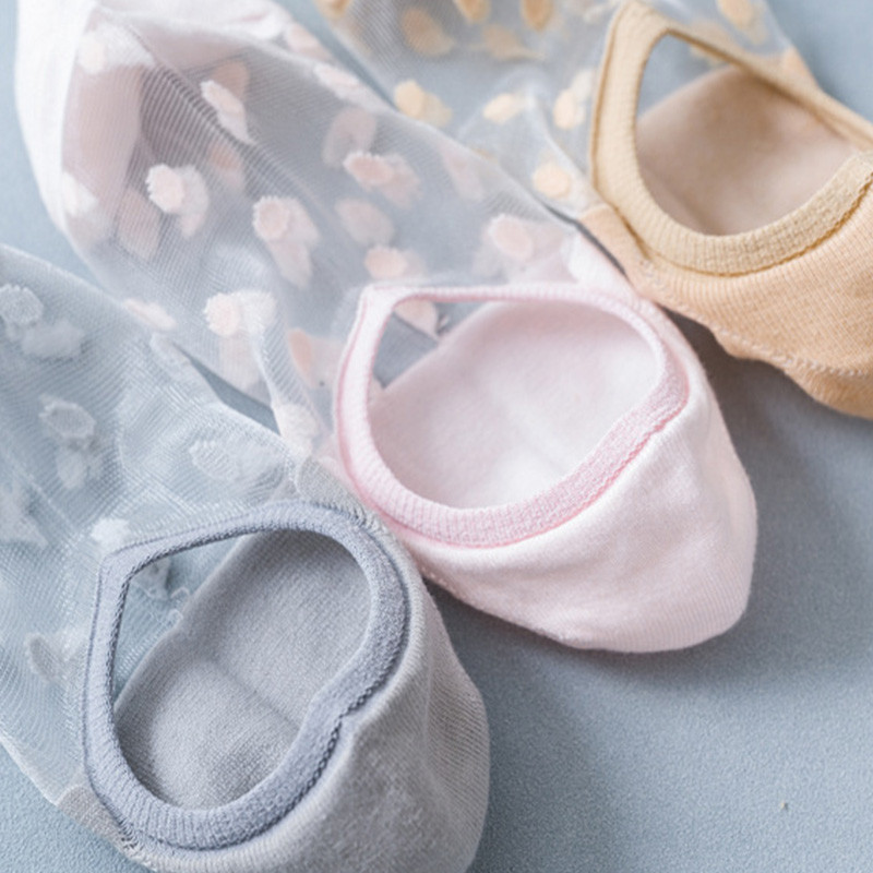 3 perechi/set șosete din dantelă de cristal vară femei dantelă transparentă mătase flori fete elastice invizibile șosete scurte barca femei șosete