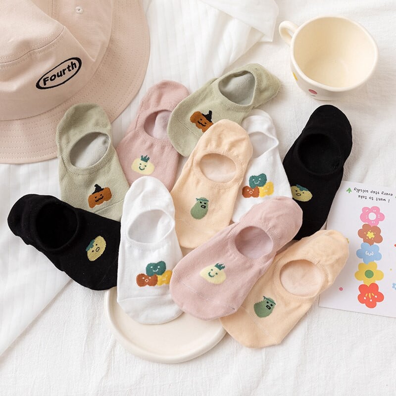 5 pari ženskih silikonskih neklizajućih nevidljivih čarapa Ženske ljetne čarape s uzorkom povrća Ženske mekane čarape prozračne