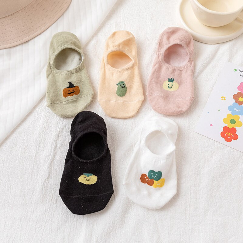 5 pari ženskih silikonskih neklizajućih nevidljivih čarapa Ženske ljetne čarape s uzorkom povrća Ženske mekane čarape prozračne