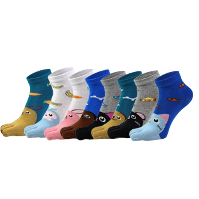 Tiszta pamut női lány ötujjas boka zokni aranyos állat medve macska nyúl újdonság divat fiatal, nem látható zokni lábujjakkal Rajzfilm