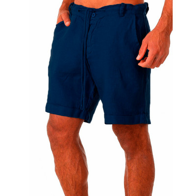 Pantaloni de in de culoare solidă respirabili de vară pentru bărbați Pantaloni scurți de in din bumbac Pantaloni Fitness Streetwear S-4XL