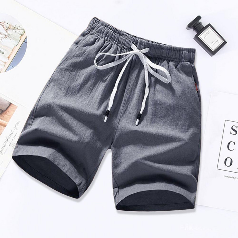 Új férfi pamut vászon rövidnadrág nadrág férfi nyári légáteresztő egyszínű vászon nadrág Fitness utcai ruházat fűzős alsó