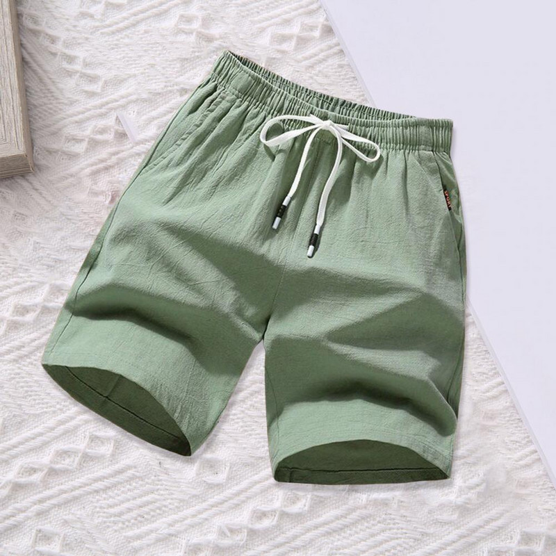 Új férfi pamut vászon rövidnadrág nadrág férfi nyári légáteresztő egyszínű vászon nadrág Fitness utcai ruházat fűzős alsó
