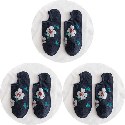 3 para ženskih nevidljivih, ležernih, plitkih usta, proljetnih cvjetnih modnih pamučnih kratkih čarapa visoke kvalitete