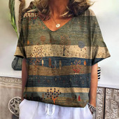 Tricou de vară pentru femei cu decolteu în V Topuri de modă ocazional Tricouri în carouri noi Îmbrăcăminte Harajuku Bluză cu mânecă scurtă lejeră Hanorac pentru femei