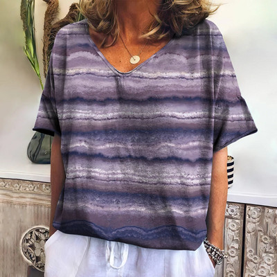 Tricou de vară pentru femei cu decolteu în V Topuri de modă ocazional Tricouri în carouri noi Îmbrăcăminte Harajuku Bluză cu mânecă scurtă lejeră Hanorac pentru femei