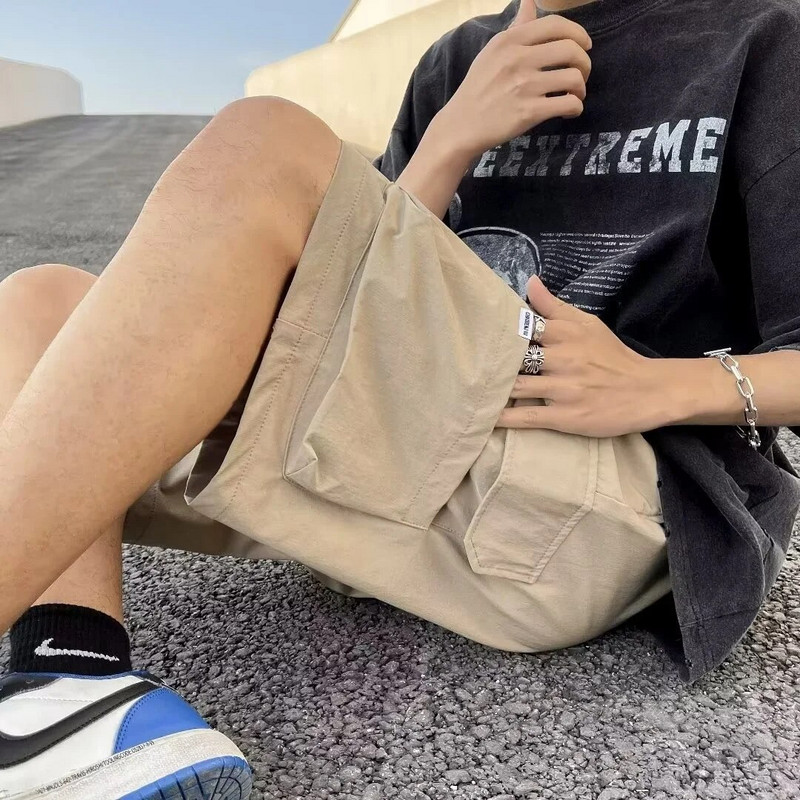 Pantaloni pentru bărbați, îmbrăcăminte la modă americană, pantaloni de vară, în stil stradal, pantaloni scurți cu buzunar mare, largi, drepti, cilindri, sport, pantaloni în cinci puncte