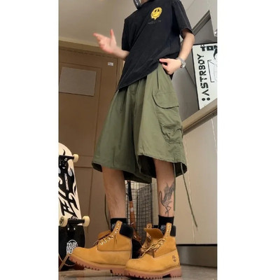 Vară 2024, de înaltă calitate, pentru bărbați, verde armat, pantaloni scurți cu buzunare mari, pantaloni largi, cu picioare largi, pantaloni casual, îmbrăcăminte de lucru, pantaloni capris