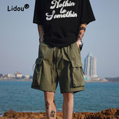 Καλοκαιρινή μόδα Μονόχρωμο Ανδρικό σορτς Cargo Κλασικό με μεγάλη τσέπη μέση με κορδόνι Street Casual παντού ταιριαστό Όμορφο Tide Short
